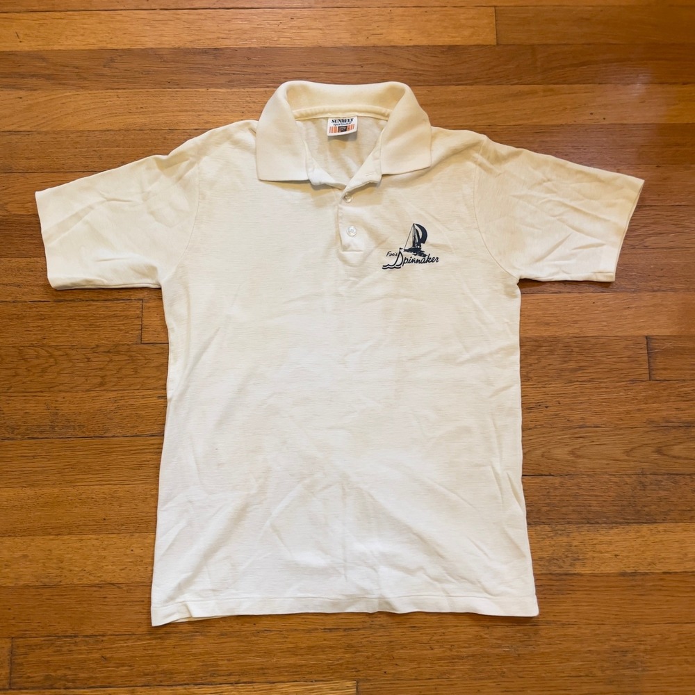 True VTG 70s Sunbelt Sportswear‎ Foos Spinnaker Nautical Sailing Polo T-shirt L